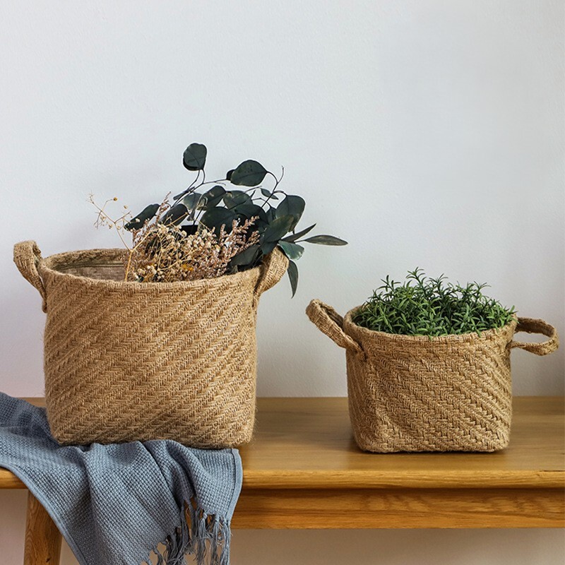 《6239》防潮編織混紡麻可摺疊收納籃