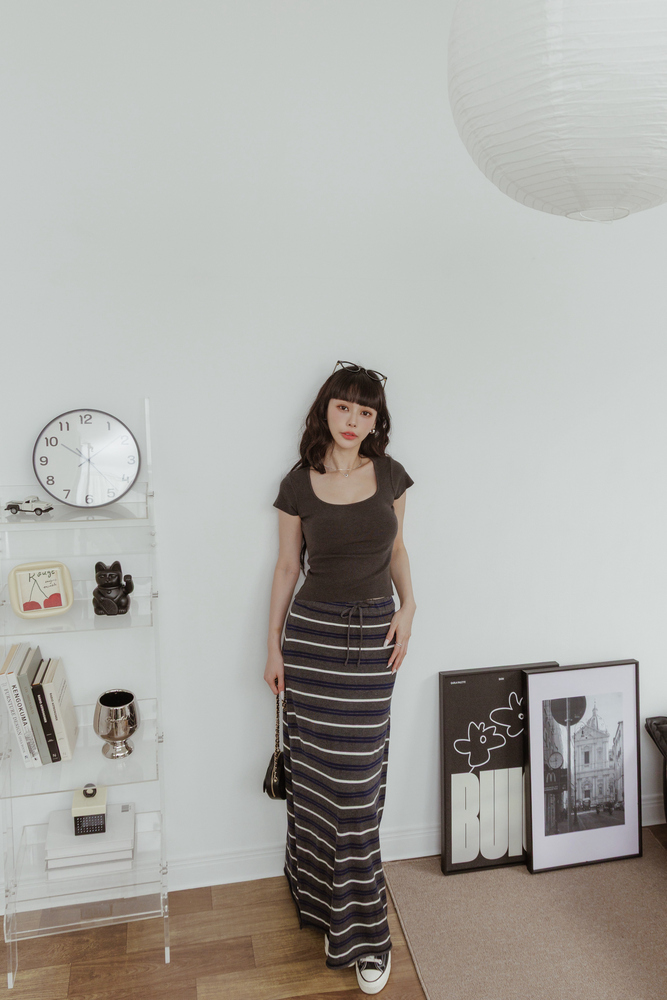 （現貨）針織條紋綁帶長裙 L04