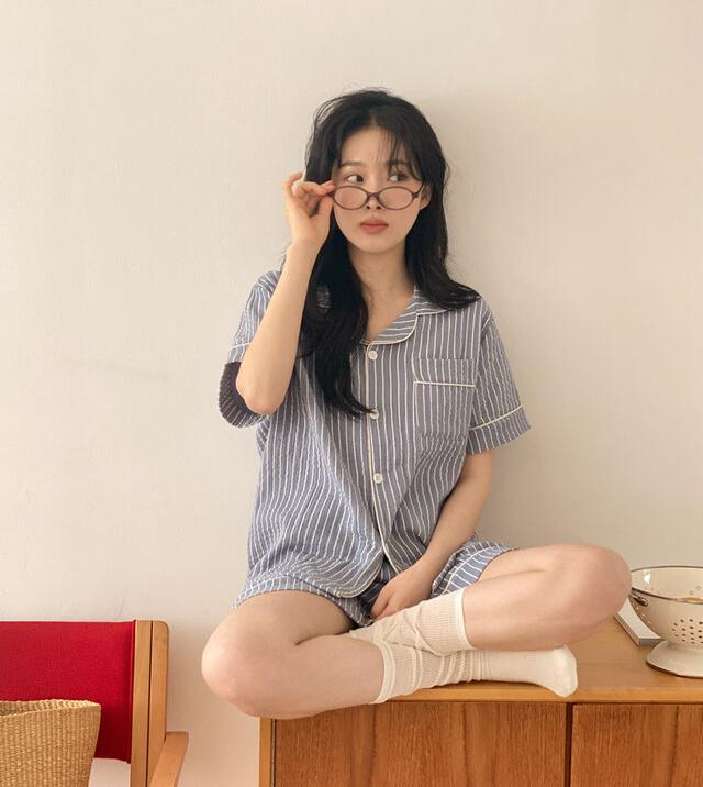 JUUNEEDU直條紋睡衣(藍色)