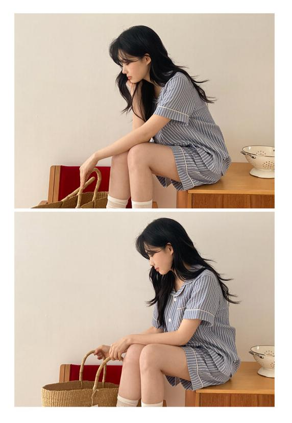 JUUNEEDU直條紋睡衣(藍色)