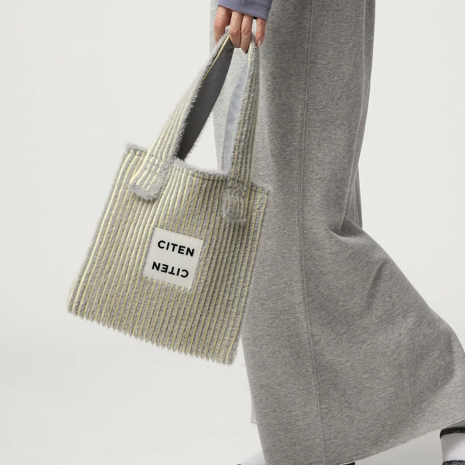 CITEN 針織 條紋手提包 毛茸茸 S號 托特包 代購 直條紋