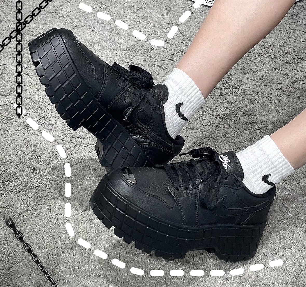 Air Jordan 1 Brooklyn 低筒 厚底 黑魂 HF3184-001