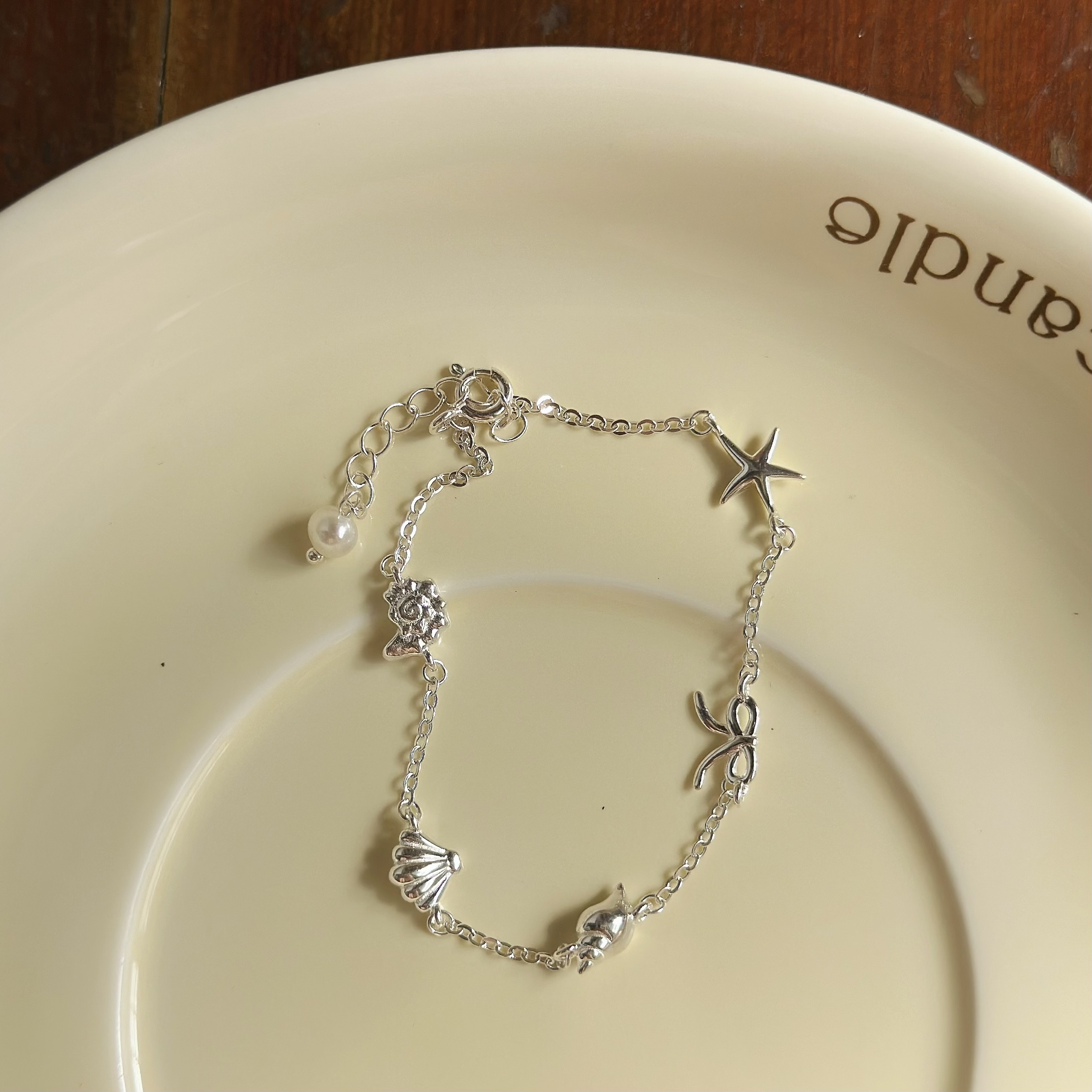 Y138海洋貝殼蝴蝶結純銀手鍊