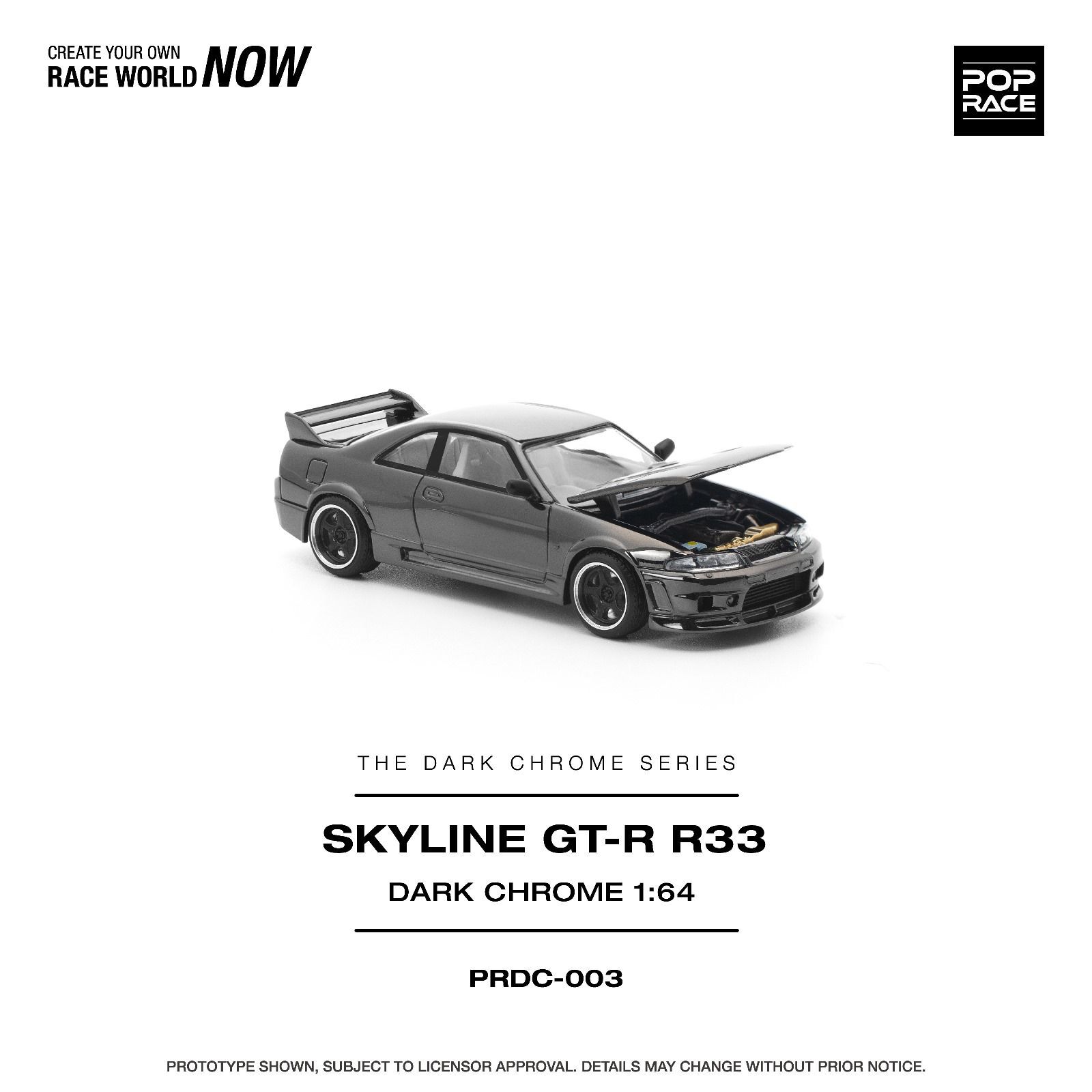 【預訂】Pop Race 1/64 R33 GT-R Dark Chrome (PRDC003)