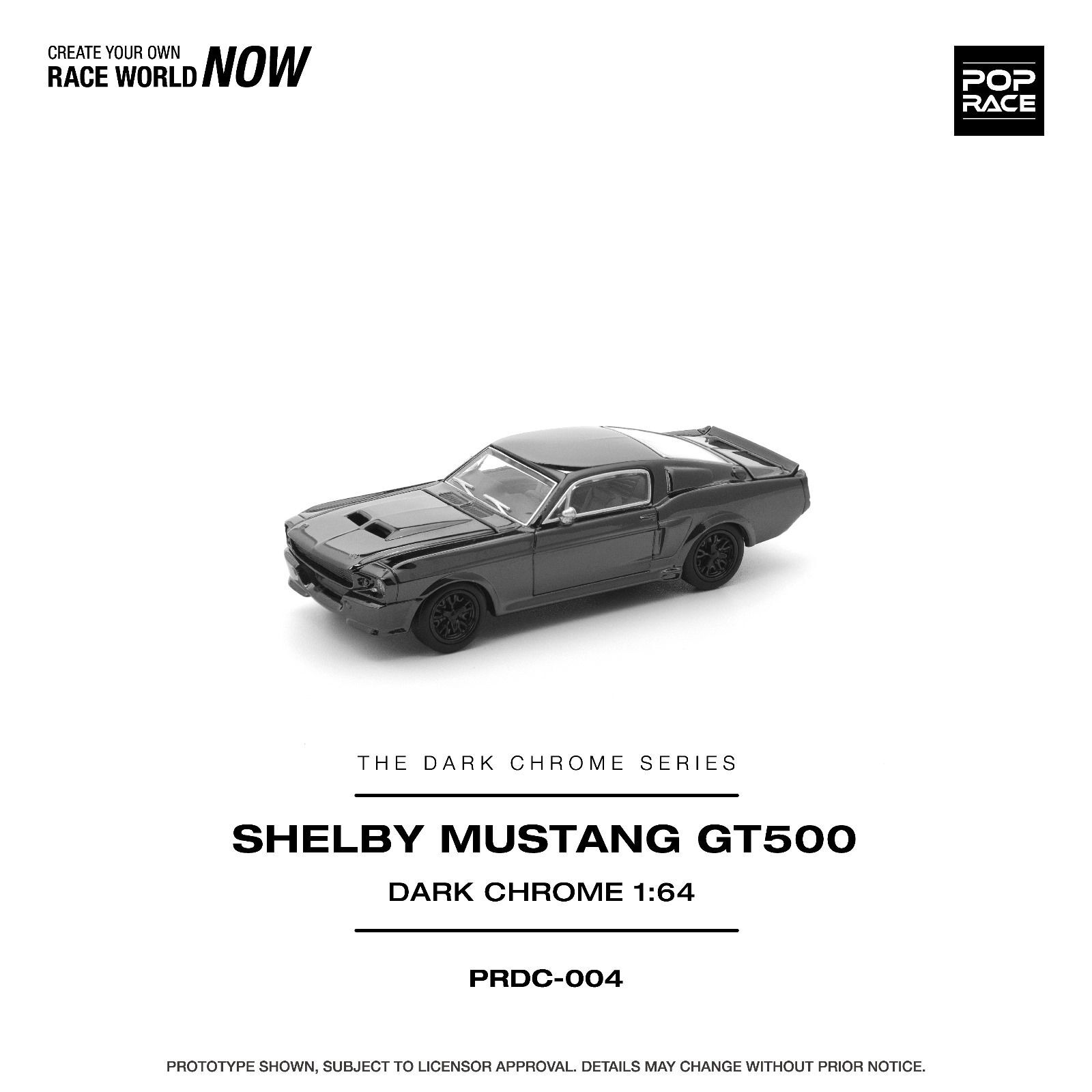 【預訂】Pop Race 1/64 Shelby Mustang GT500 Dark Chrome (PRDC004)