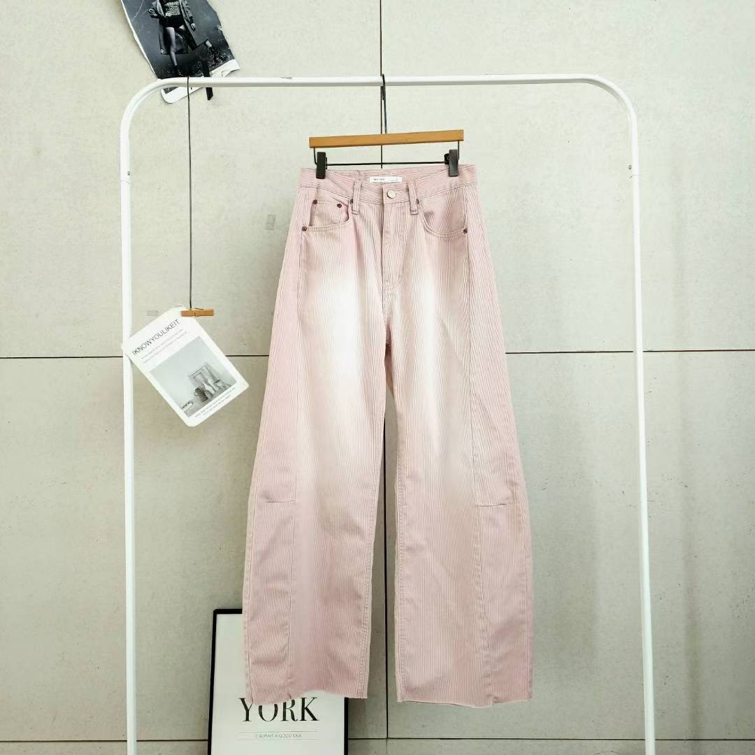 直紋刷白牛仔垮褲