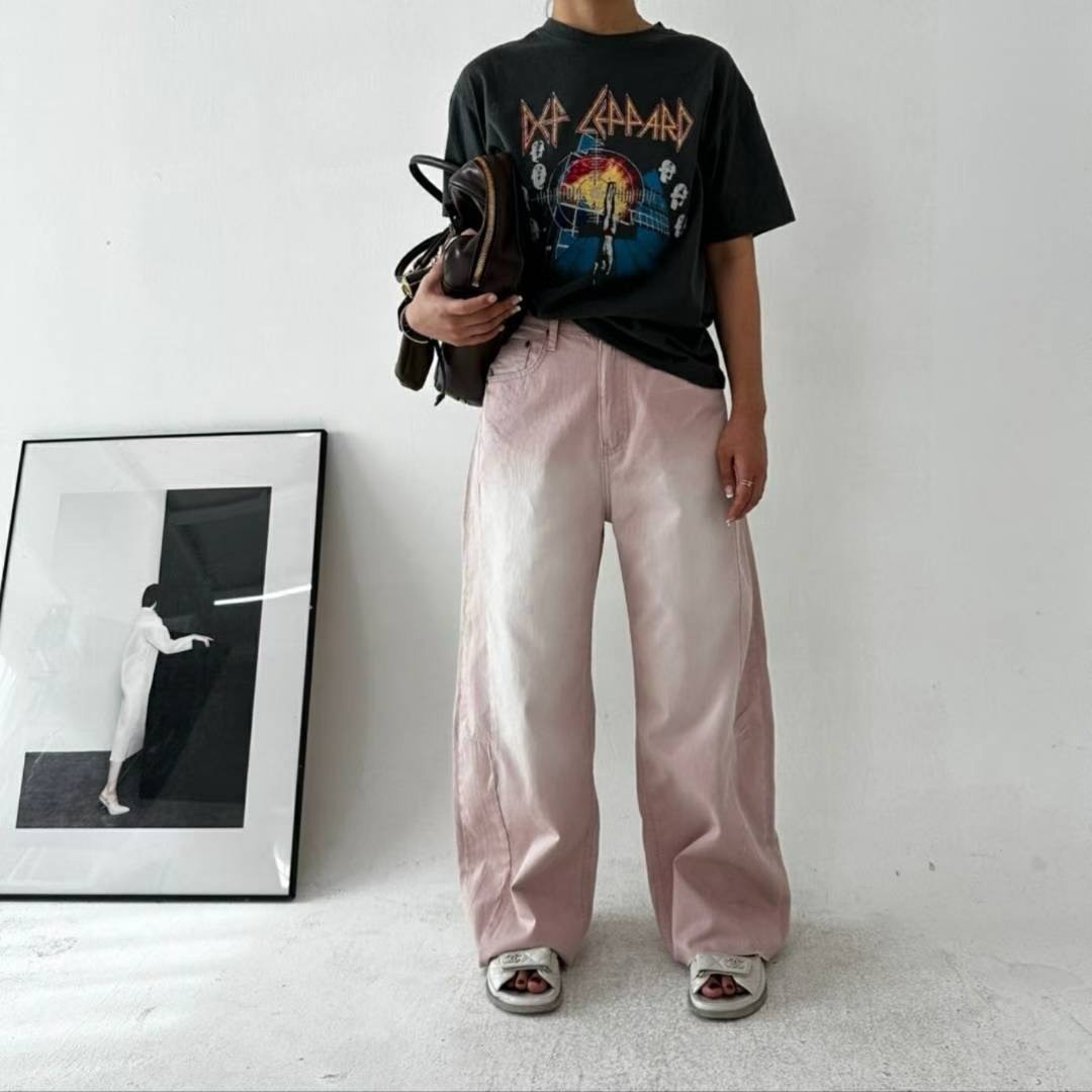 直紋刷白牛仔垮褲