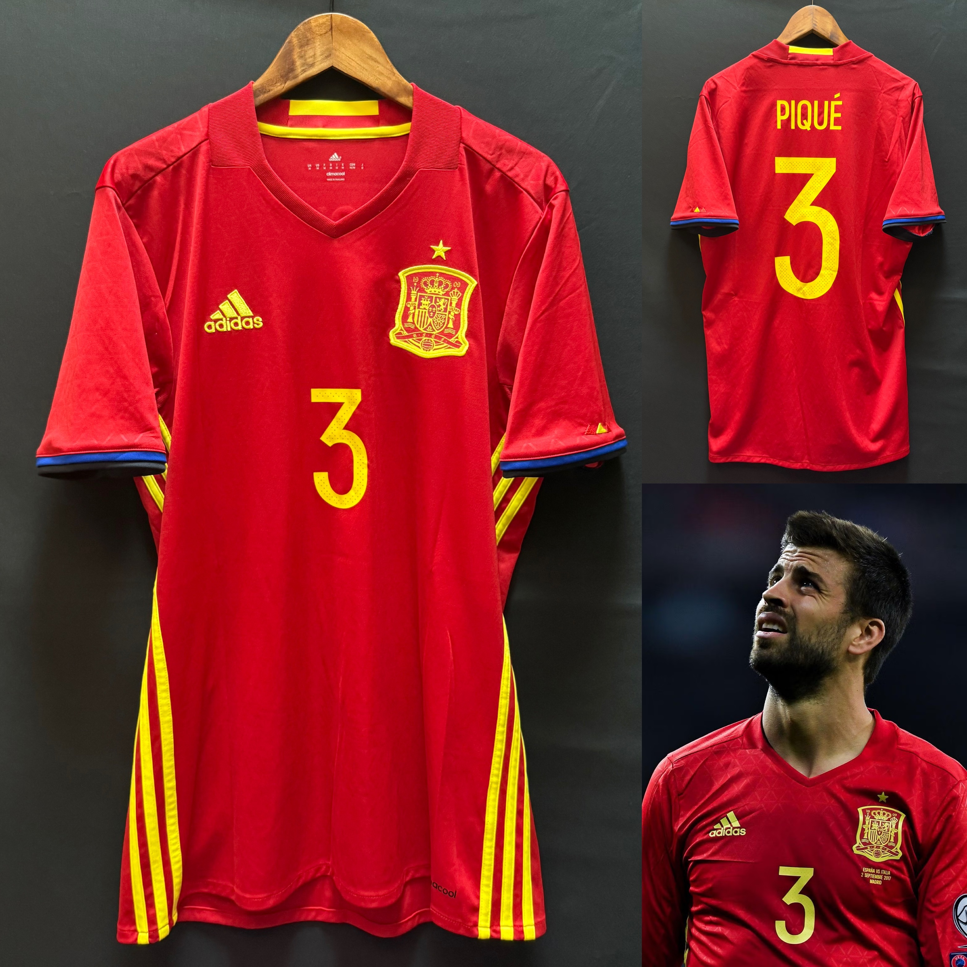 Spain 2016 Adidas Home Shirt #3 PIQUE