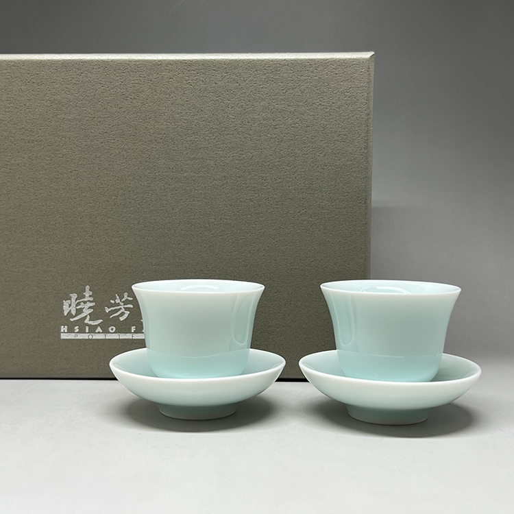 茶香自在】曉芳窯蔡曉芳大師影青品茗杯托茶杯對杯組
