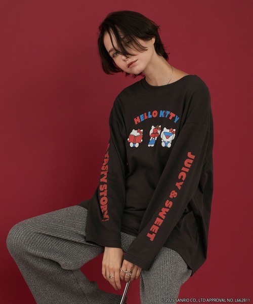 日本🇯🇵連線 Forksy x HELLO KITTY 凱蒂貓 超寬鬆印花長袖T恤 印花 插畫風 寬鬆 落肩 Oversized 長袖 休閒 4色(任買兩件711免運)/預購