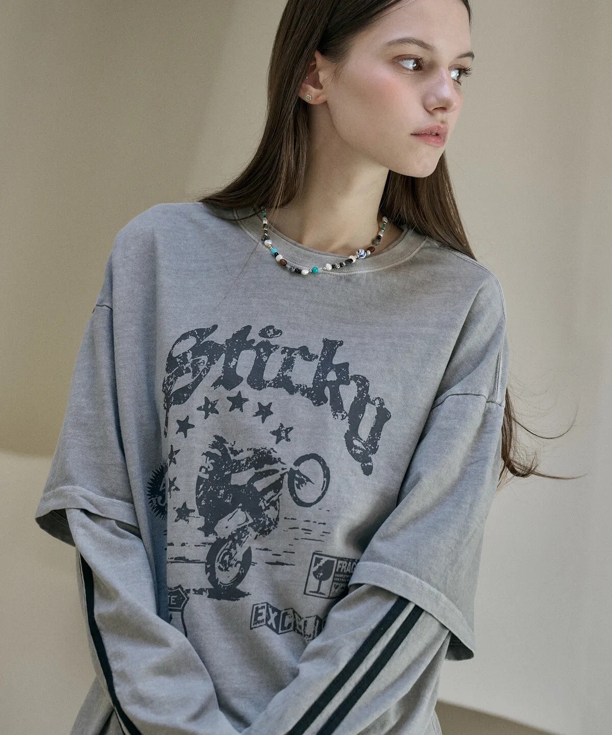 CPGN STUDIO - Willy Layered Pigment Long Sleeve (Ghost Grey)