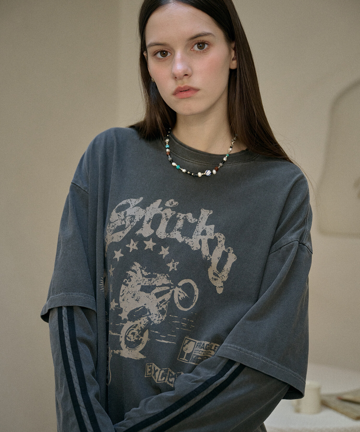 CPGN STUDIO - Willy Layered Pigment Long Sleeve (Smoke Black)