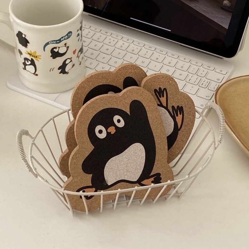 《09134》好可愛的企鵝軟木塞杯墊