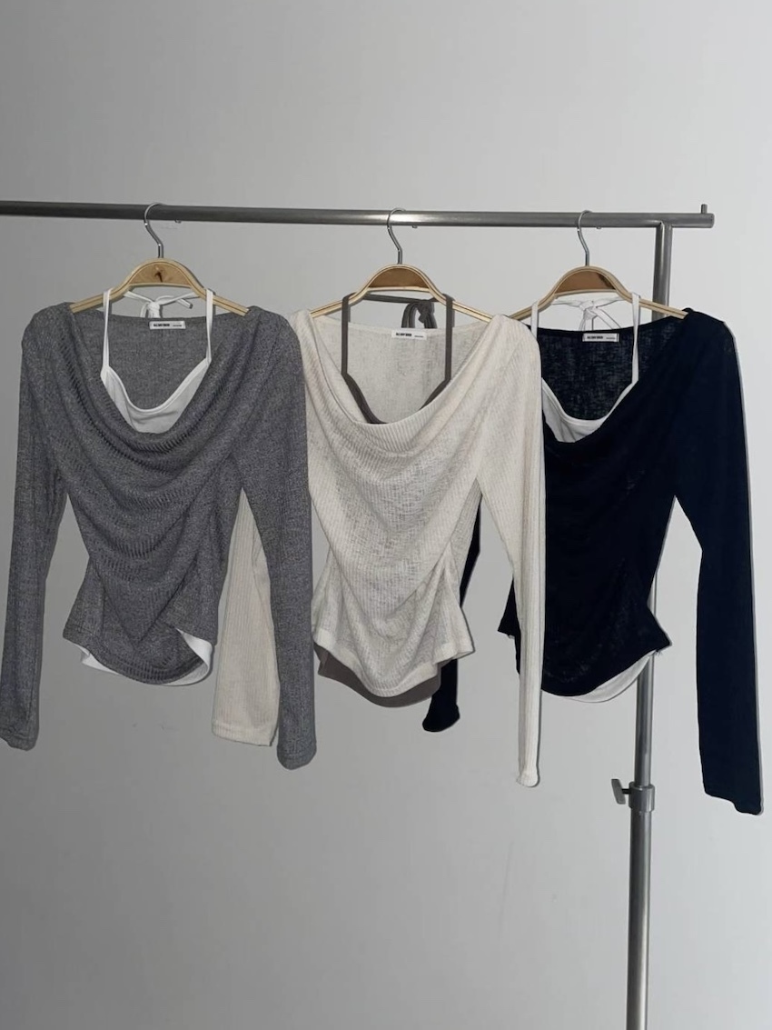 layered faux two-piece halter top