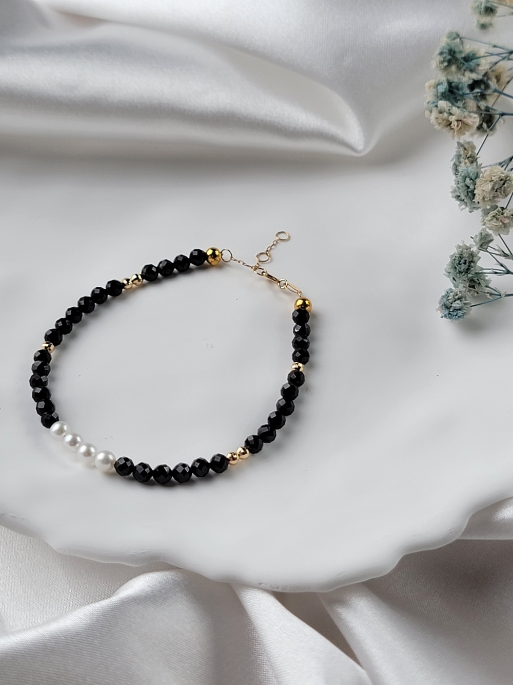 【me.luxe】K18黑尖晶石珍珠金珠手鍊