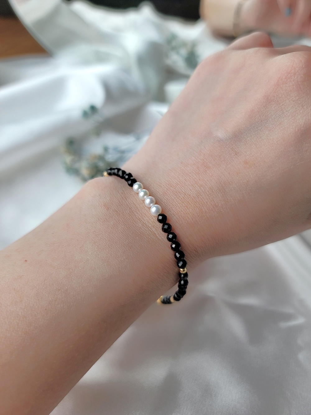 【me.luxe】K18黑尖晶石珍珠金珠手鍊
