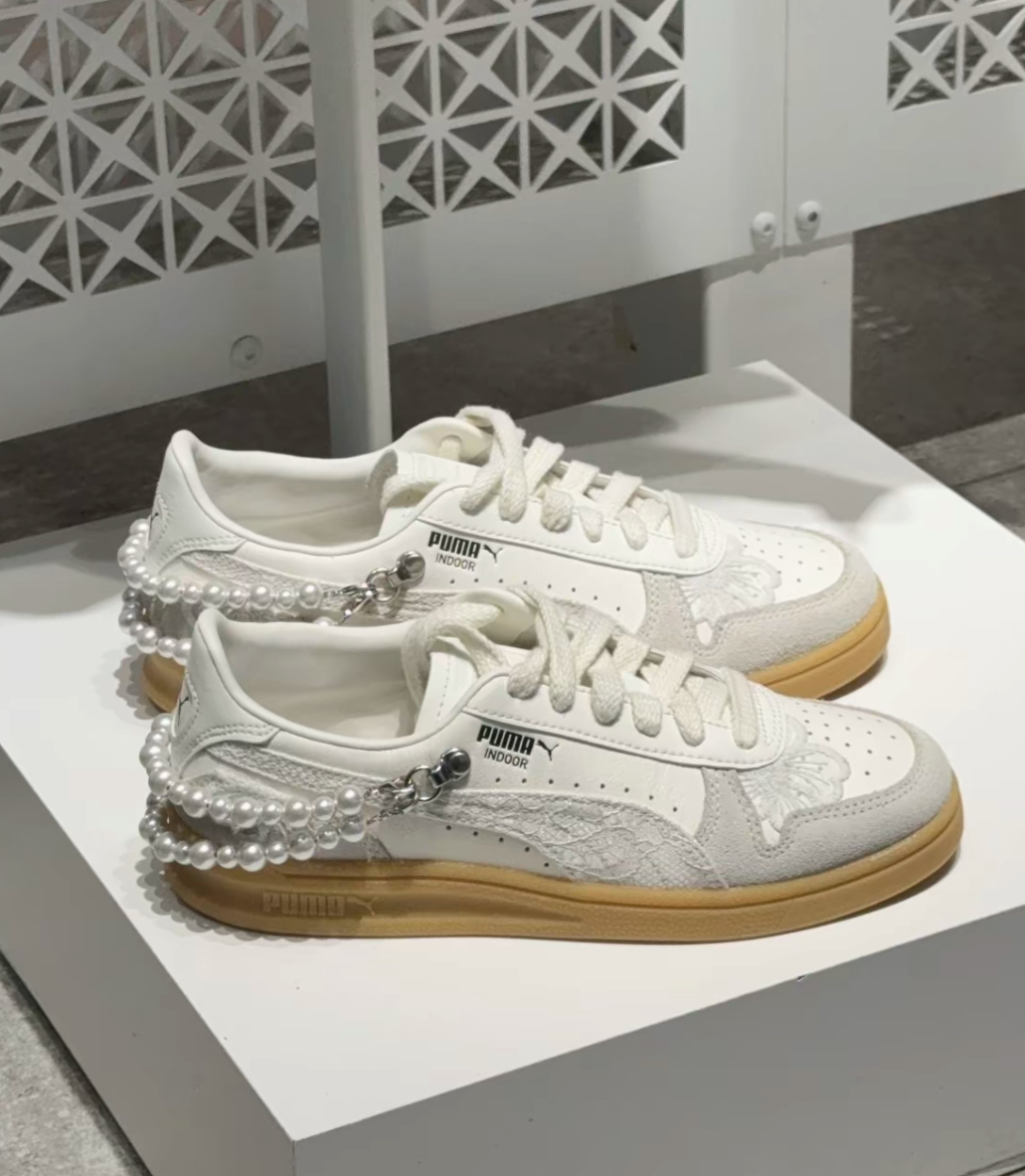 PUMA INDOOR FEMININE PACK 米白 珍珠蕾絲焦糖底 399964-01