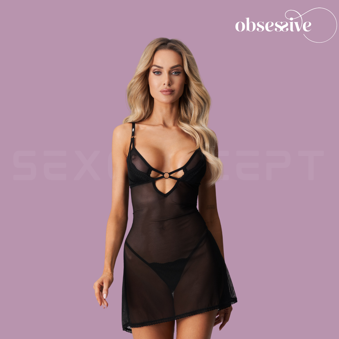Obsessive - Alliane 束帶圓環蕾絲透視睡裙套裝 (S/M/L/XL/XXL/XXXL)