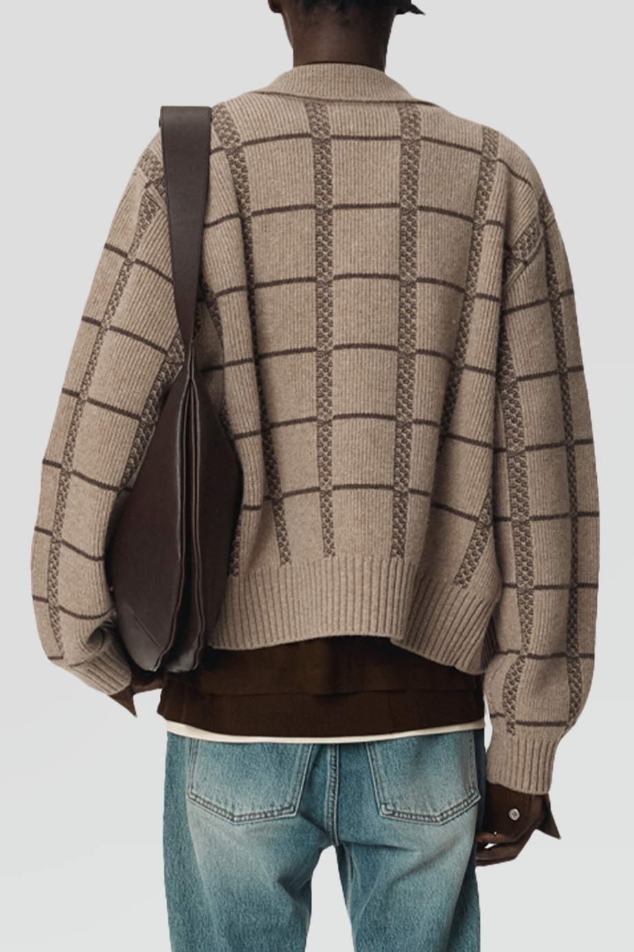 RECTO｜JAQUARD 翻領格紋提花針織外套