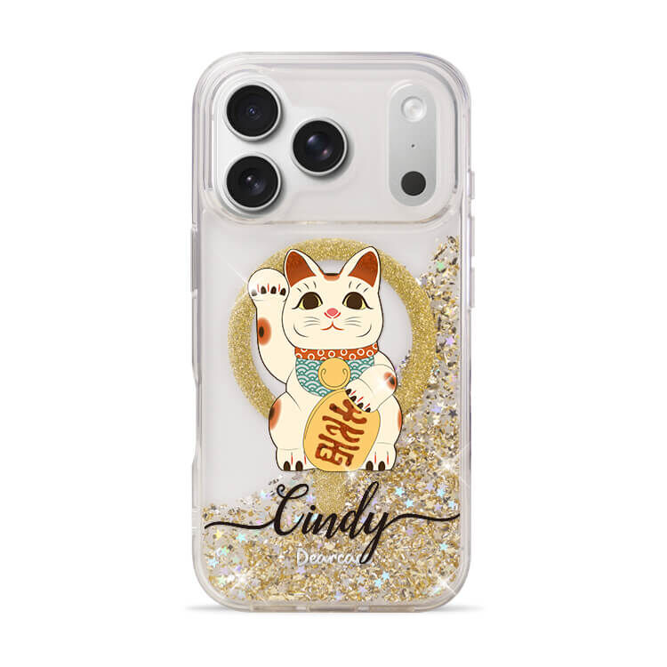 招財喵喵 香檳金貝拉殼 (MagSafe) - (訂製名字) iPhone客製化手機殼