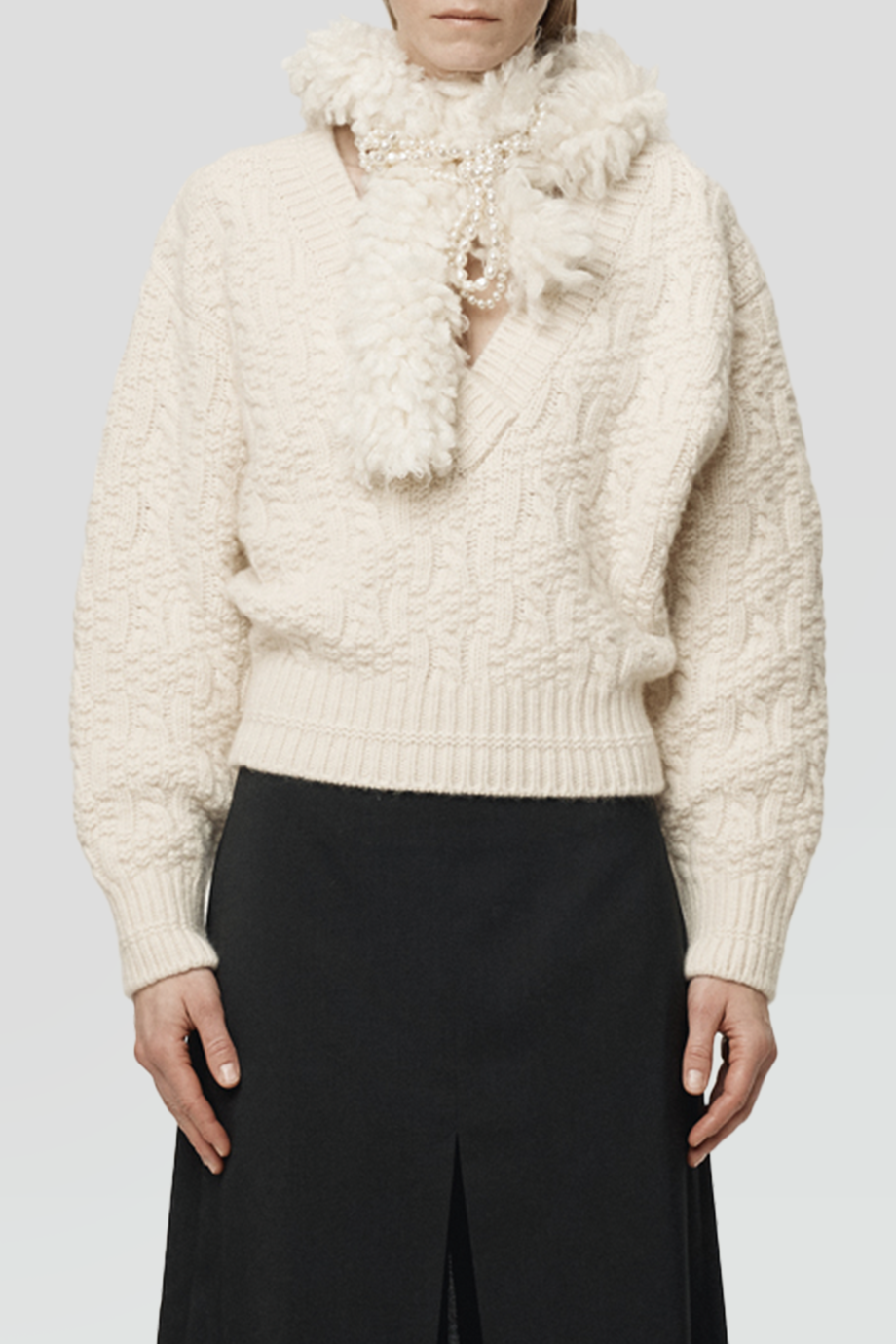 RECTO｜FRINGE 流蘇圍巾麻花針織上衣