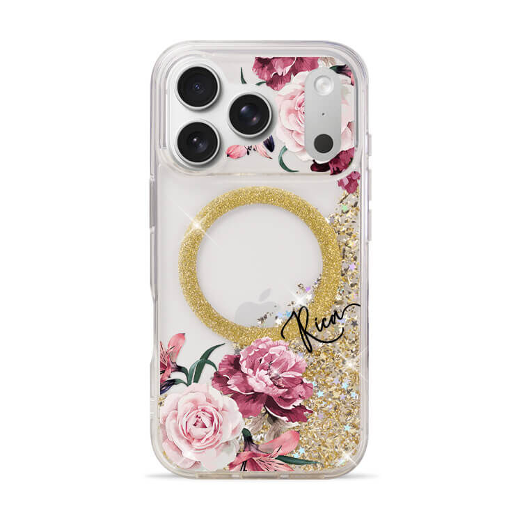 玫粉玫瑰 香檳金貝拉殼 (MagSafe) - (訂製名字) iPhone客製化手機殼