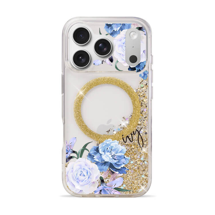藍紫玫瑰 香檳金貝拉殼 (MagSafe) - (訂製名字) iPhone客製化手機殼