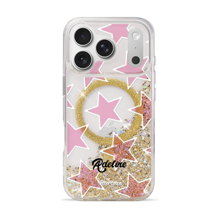粉色星星 香檳金貝拉殼 (MagSafe) - (訂製名字) iPhone客製化手機殼