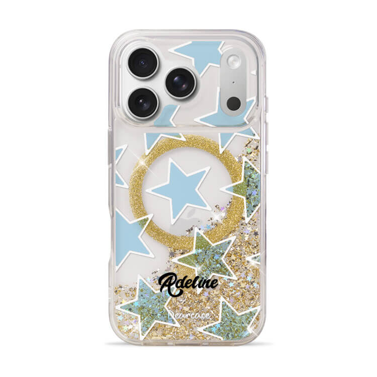 藍色星星 香檳金貝拉殼 (MagSafe) - (訂製名字) iPhone客製化手機殼