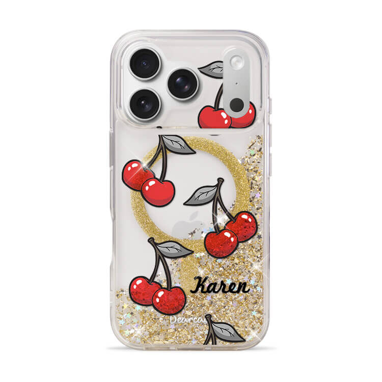俏皮櫻桃 香檳金貝拉殼 (MagSafe) - (訂製名字) iPhone客製化手機殼