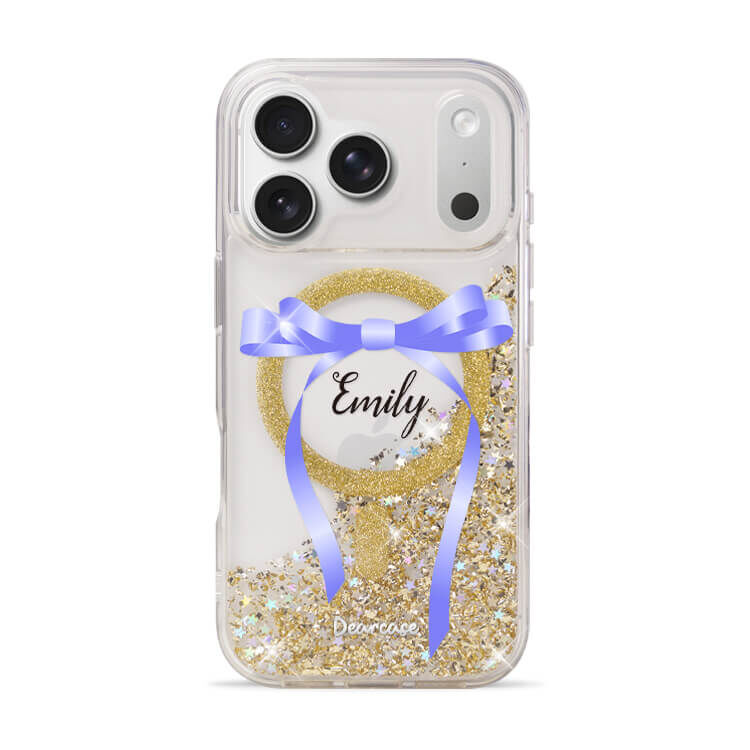 氣質蝴蝶結緞帶(紫) 香檳金貝拉殼 (MagSafe) - (訂製名字) iPhone客製化手機殼