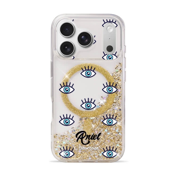 藍色眼睛 香檳金貝拉殼 (MagSafe) - (訂製名字) iPhone客製化手機殼