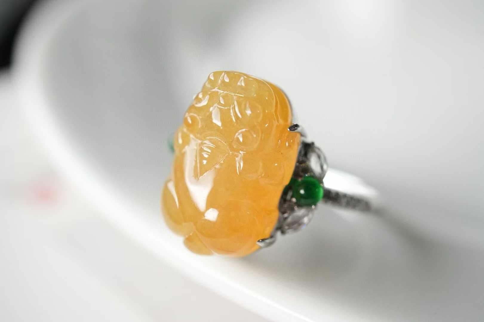 97811 翡翠冰黃翡貔貅戒指