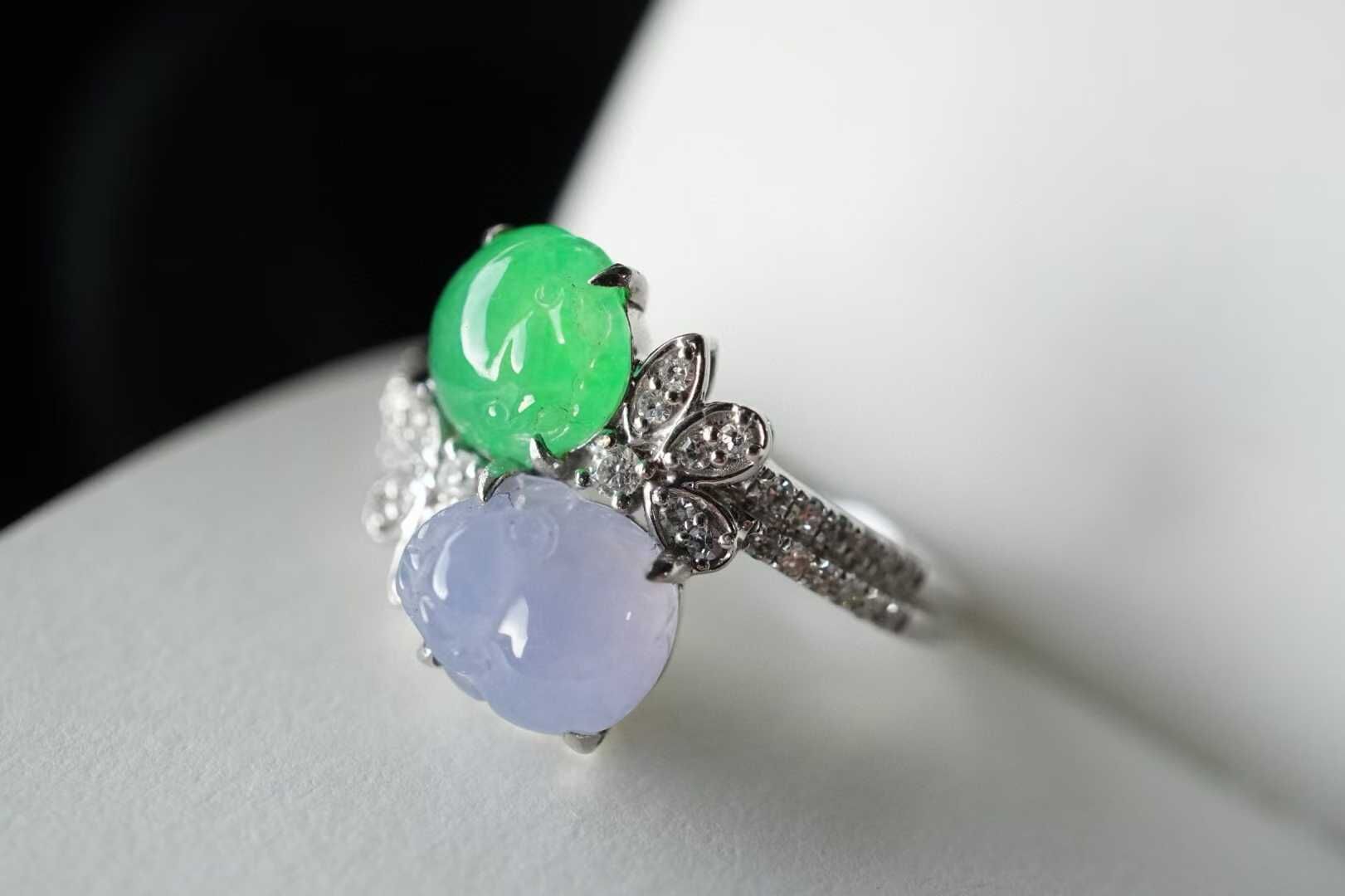 翡翠雙色貔貅戒指,天然翡翠A玉, 緬甸玉, Jade, Jadeite