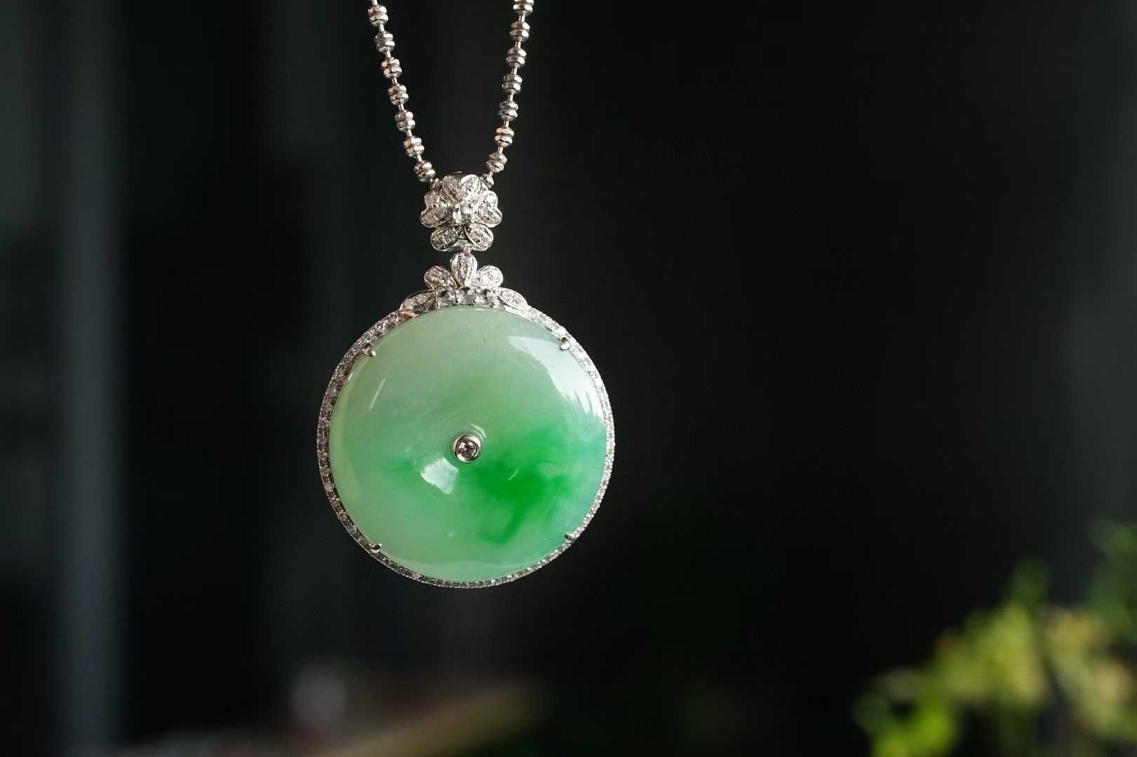 97814 翡翠冰飄陽綠平安扣吊墜 (19.6mm直徑)