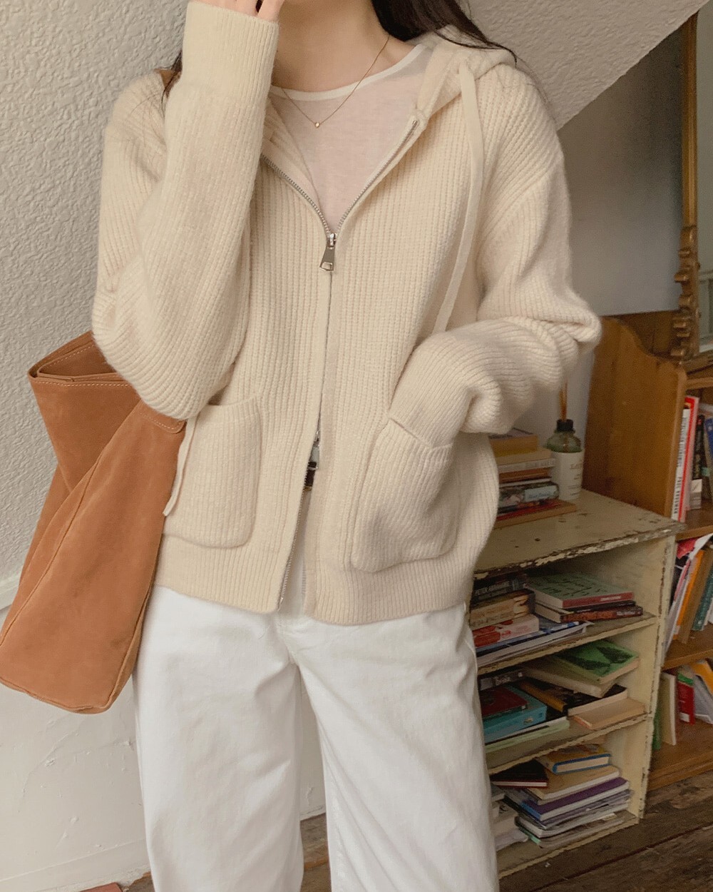 韓國grace muse授權 微楓秋日雙向拉鍊兜帽抽繩外套