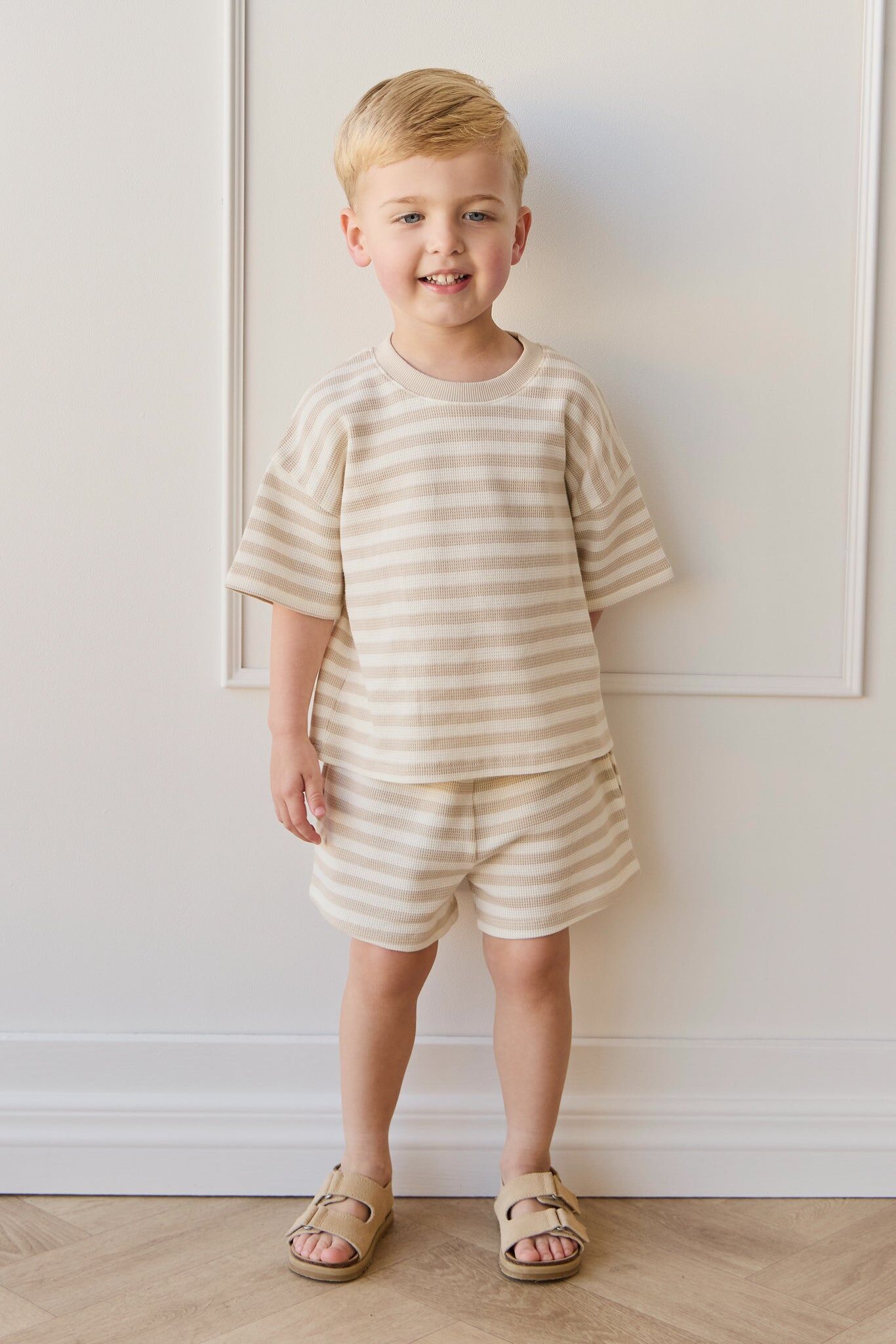 【預購】JAMIE KAY - Organic Cotton Waffle Leith Short（Staple Stripe Oat/Cloud）