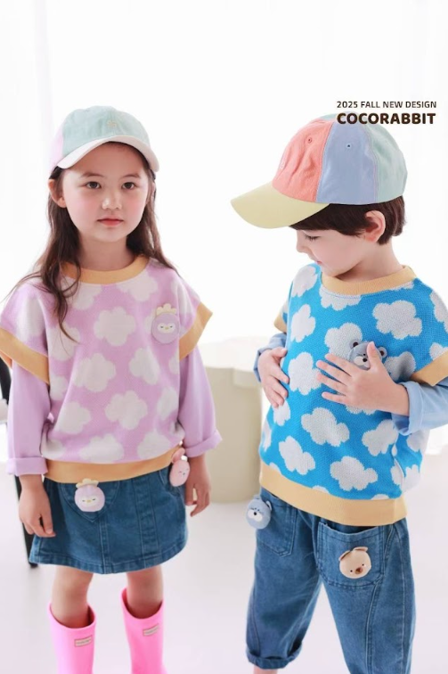 CRB09T048BL Coco Rabbit天藍色雲朵熊熊針織背心