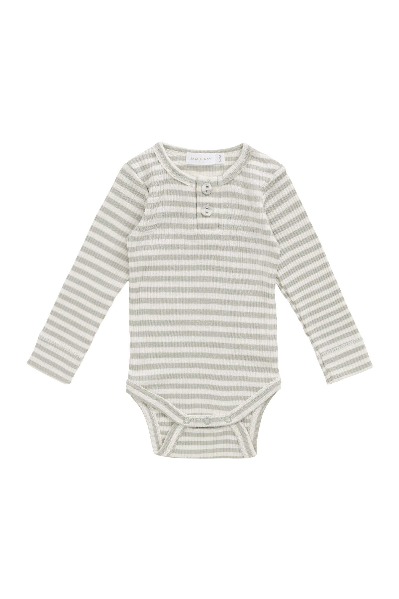 【預購】JAMIE KAY - Organic Cotton Modal Long Sleeve Bodysuit（Slim Stripe Raindance/Cloud)