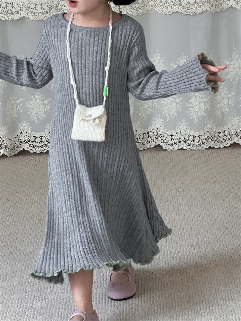 灰色軟糯木耳長洋裝