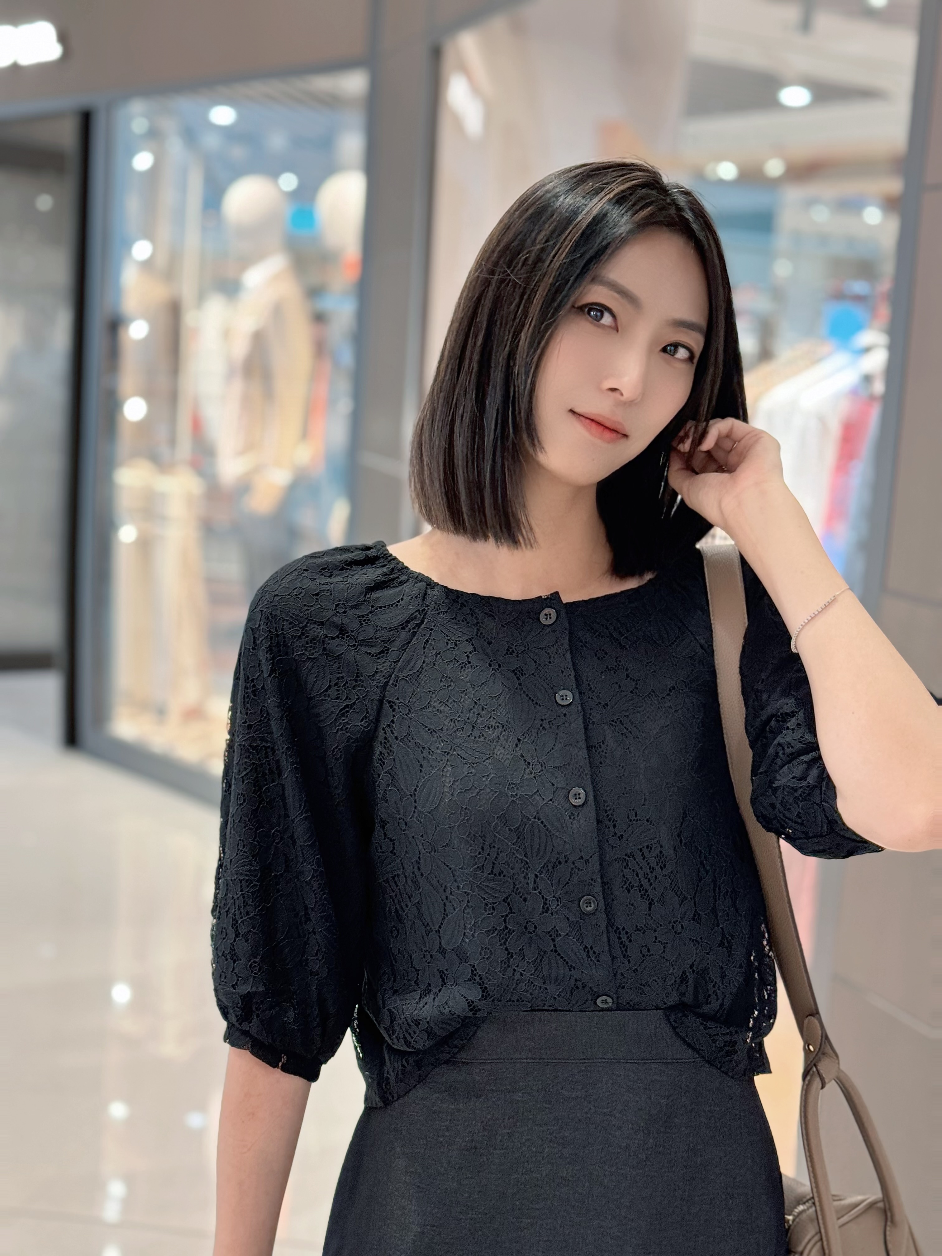 TOP#7737🤍Boat Neck Lace Blouse