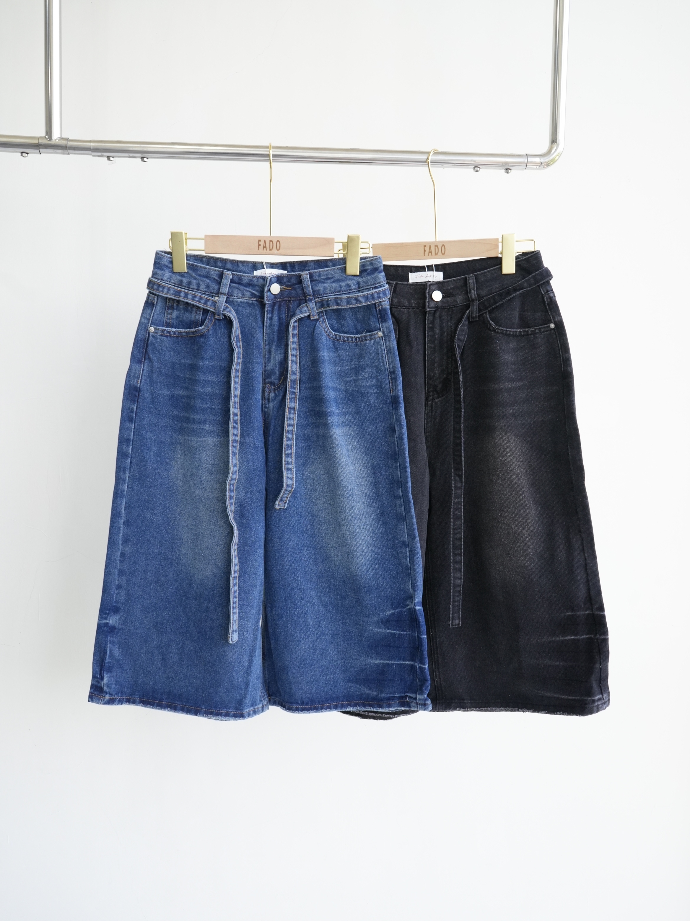 法朵Fado shop｜美式復古附綁帶刷白牛仔七分褲 2523002 二色 S-XL