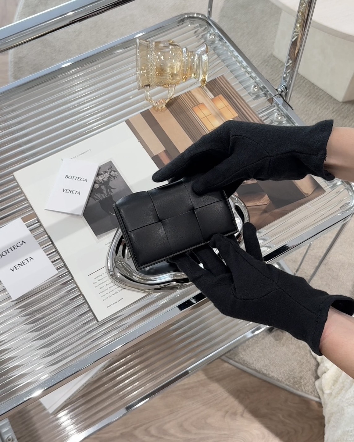 BV｜經典編織內單層卡包 黑色