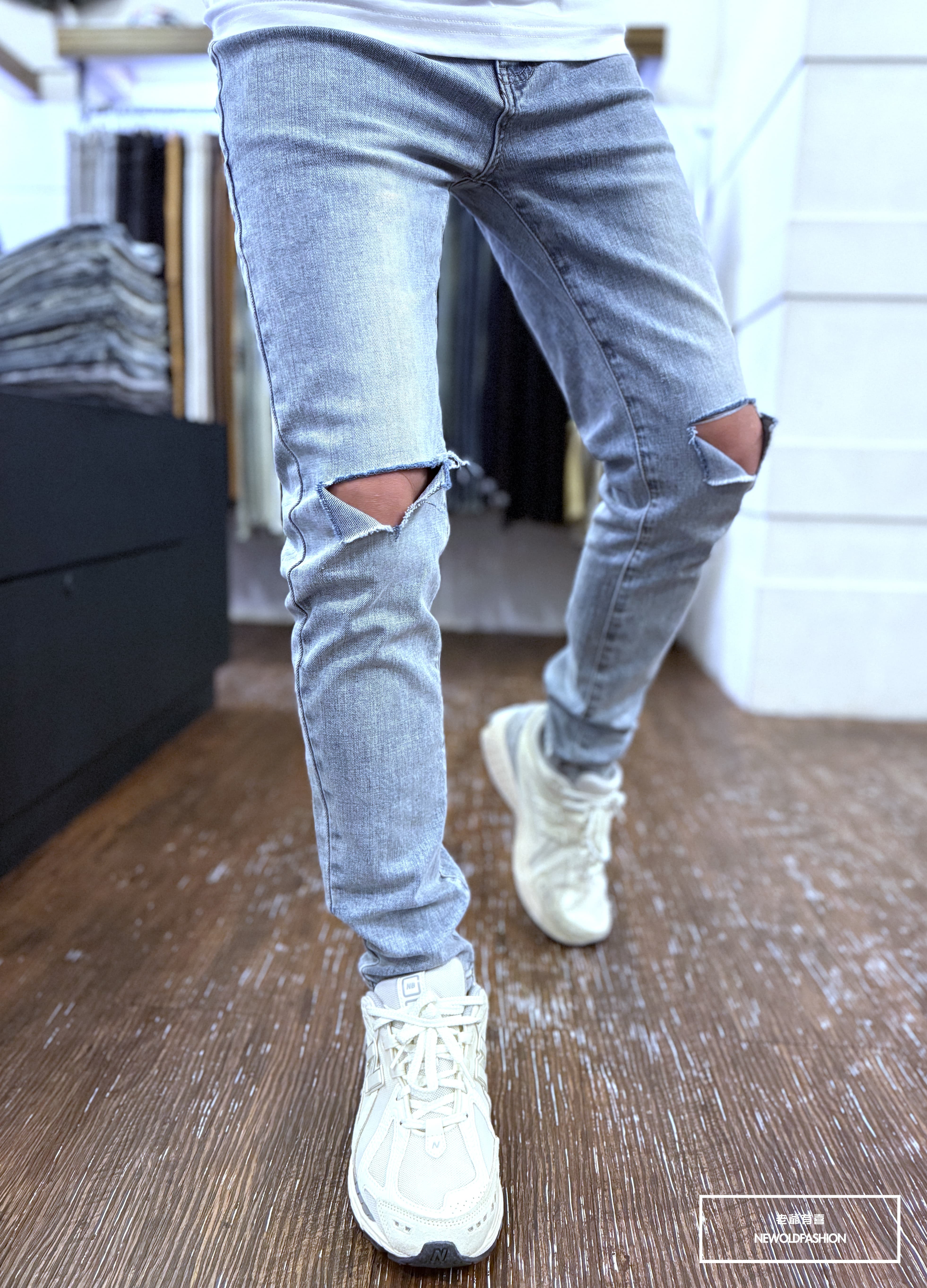 『新品上市』重磅雙膝T刀割破壞小直筒褲(NOF25093057)