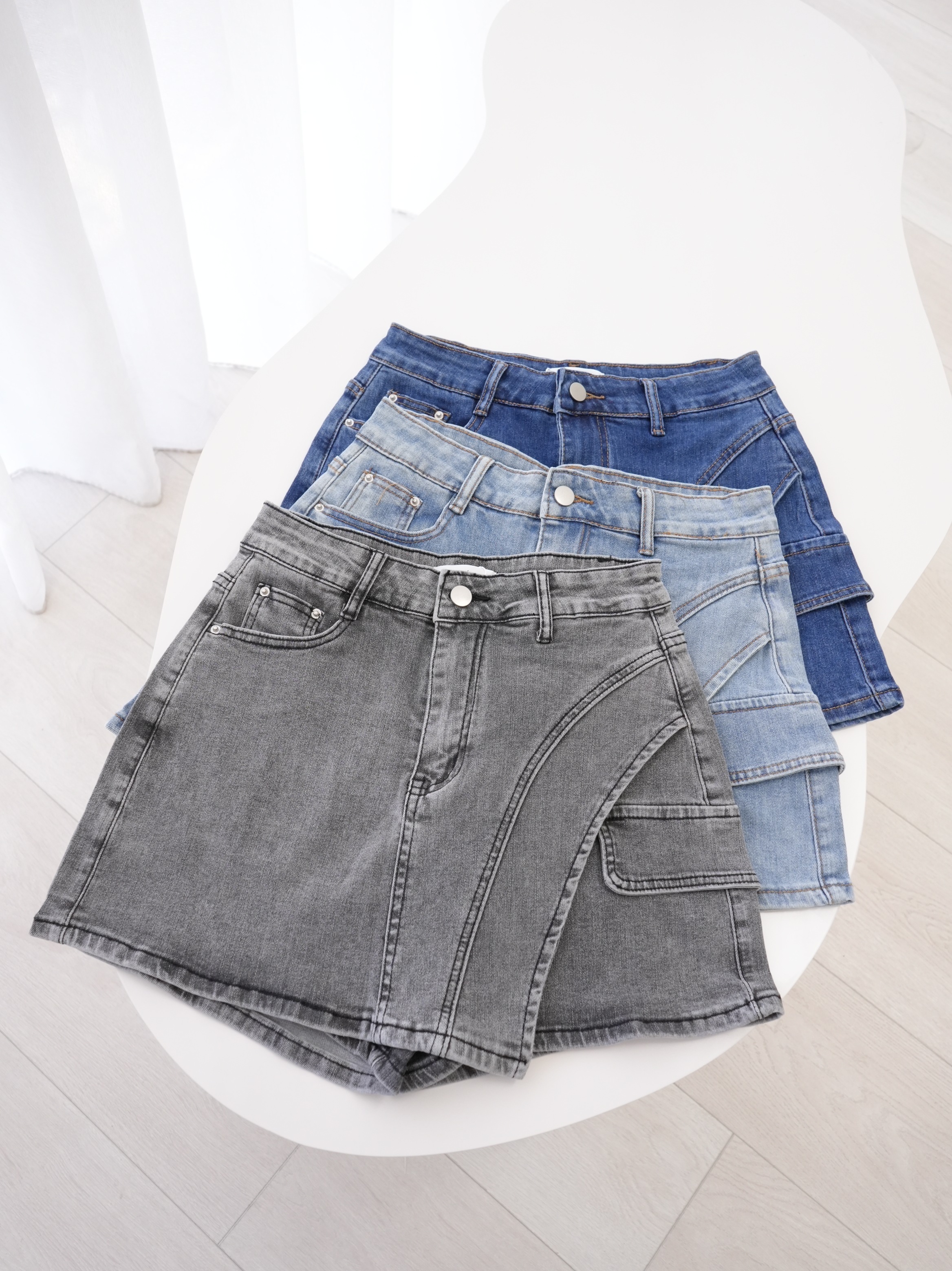 法朵Fado shop｜ 美式復古 🦋 側邊造型彈力牛仔短裙 4503009 S-XL