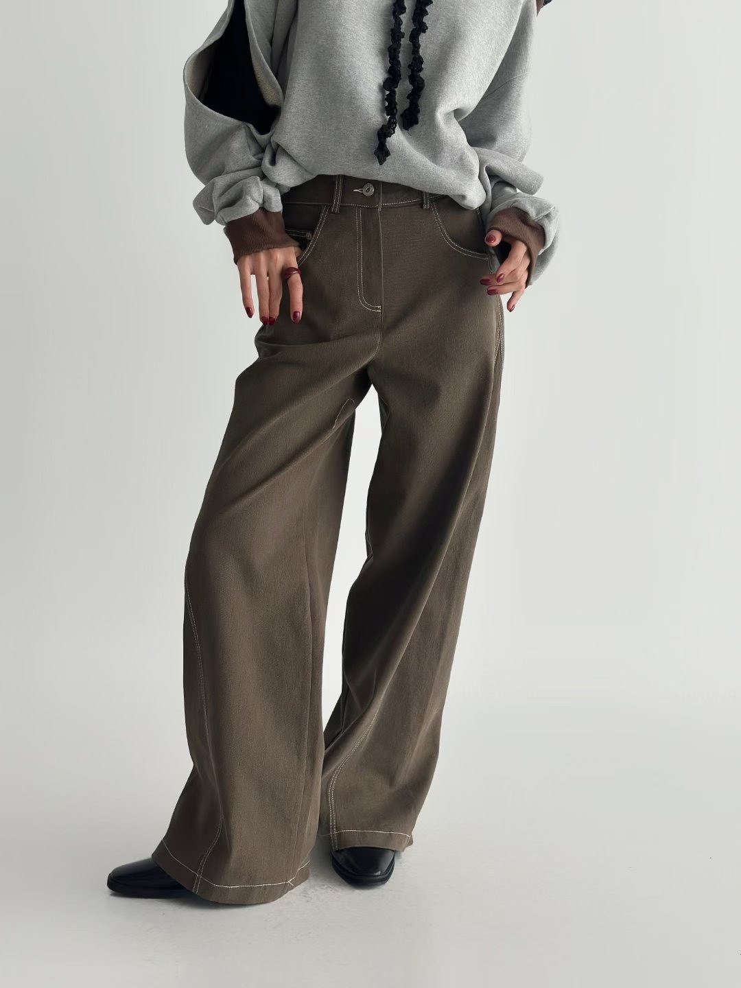 斜車線後腰鬆緊長褲