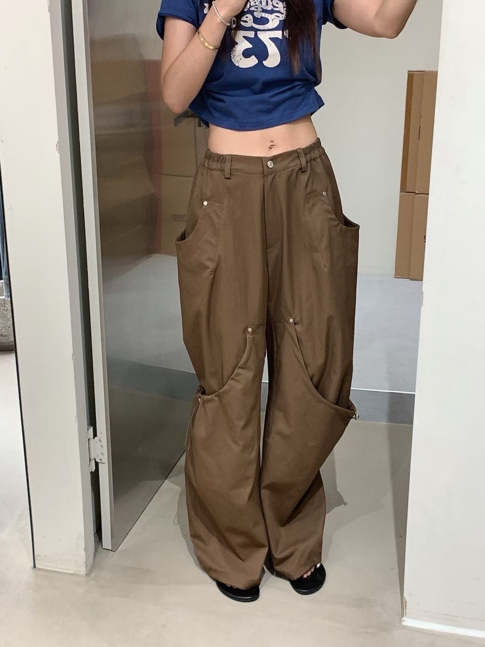 束口垂口袋休閒長褲