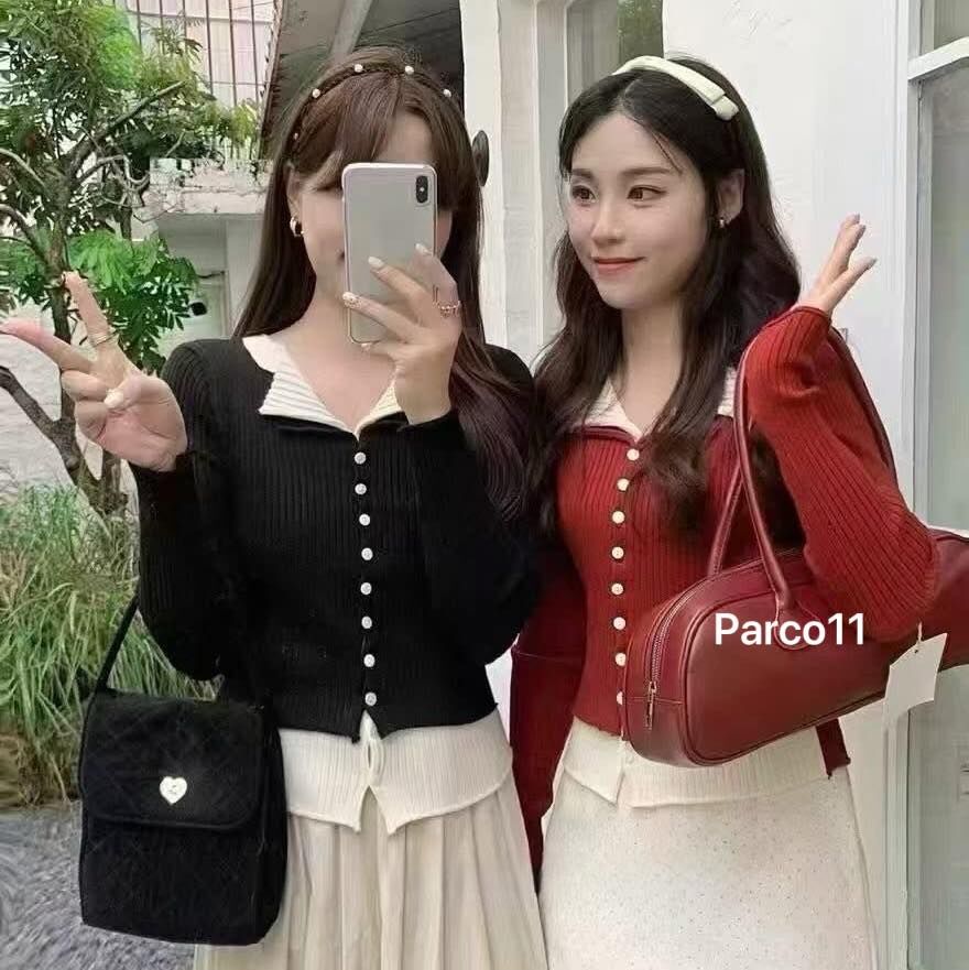 【簡約百搭的V字翻領假兩件針織上衣】（現貨）