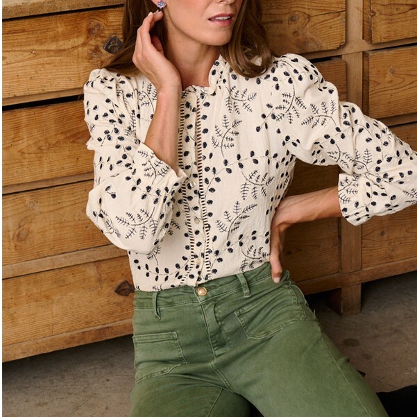 1PM0914-046 POLIN ET MOI Evelina Embroidered Shirt Raw #199909 (C-EU-E)