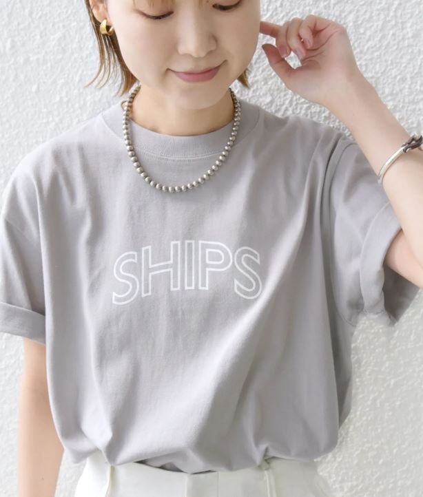 [現貨]SHIPS 簡約印花 Logo T恤 淺灰S
